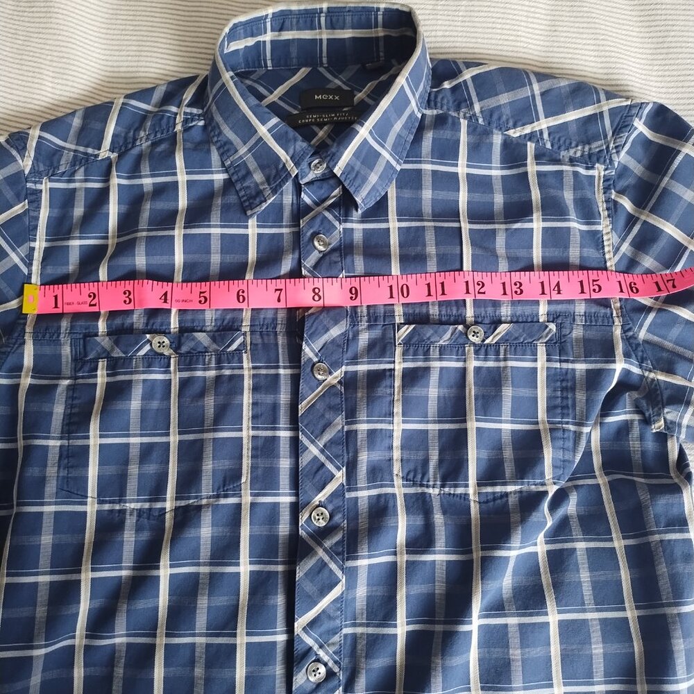Mexx Men's Cotton Plaid Semi-Slim Fit Button-down Shirt Blue - Picture 8 of 13